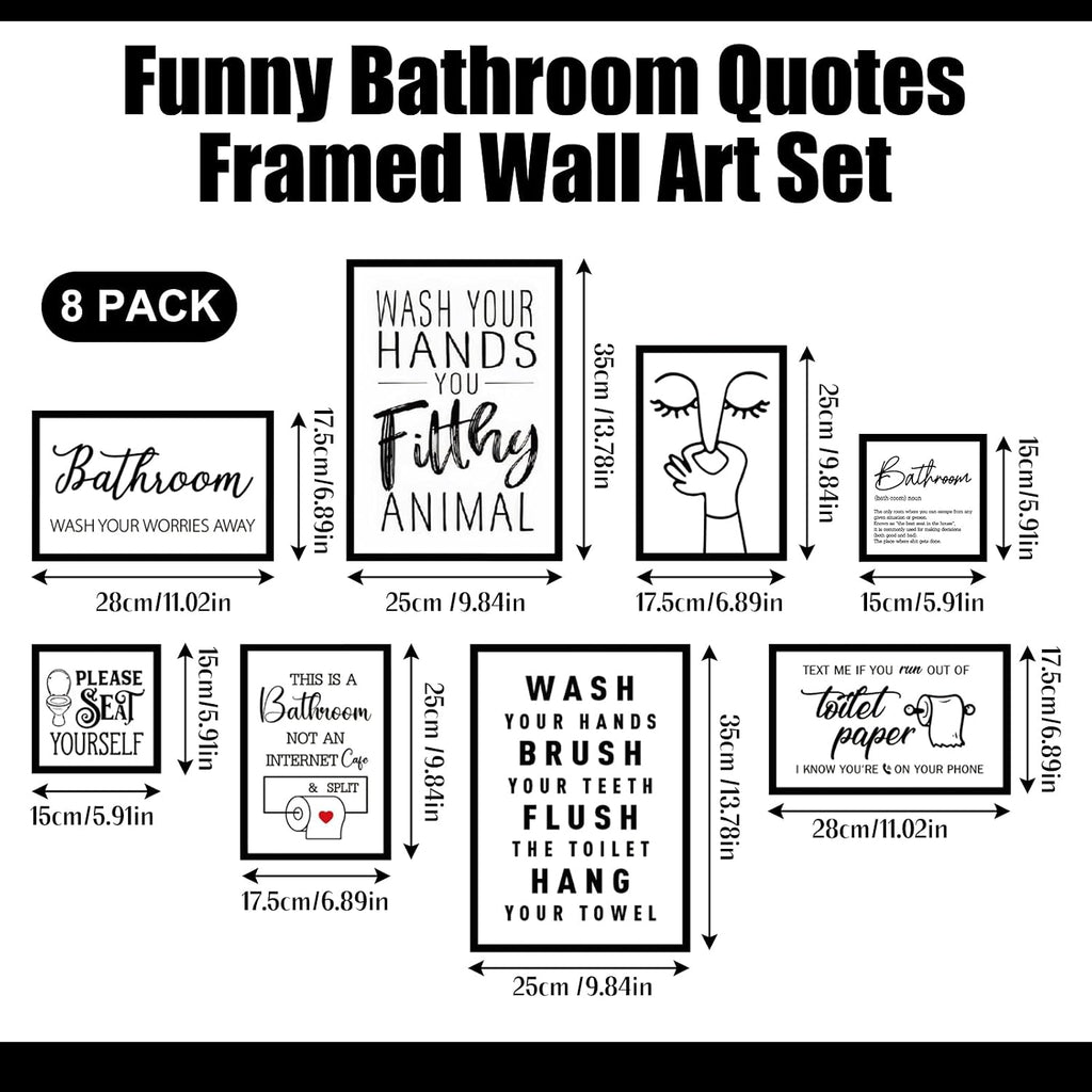 Faccito 8 Set Bathroom Wall Decor Funny Blaclk and White