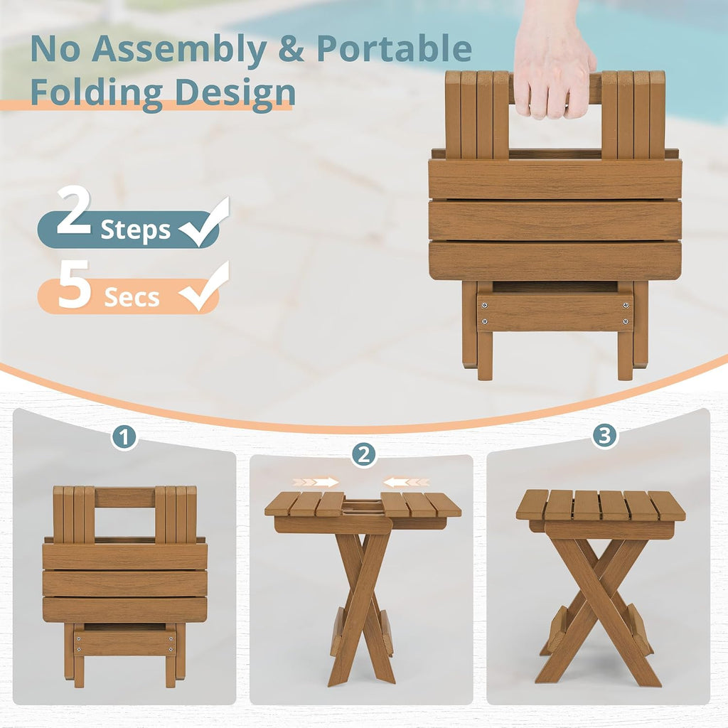 lue bona small outdoor folding side table, 14 showing dimensions