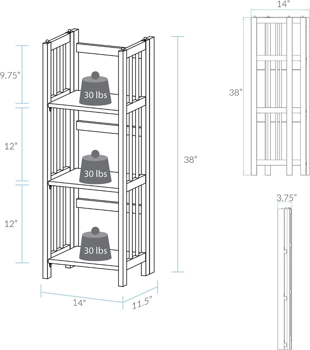 Casual Home Narrow 3-Shelf Folding Bookcase, 14" Wide, Mahagony