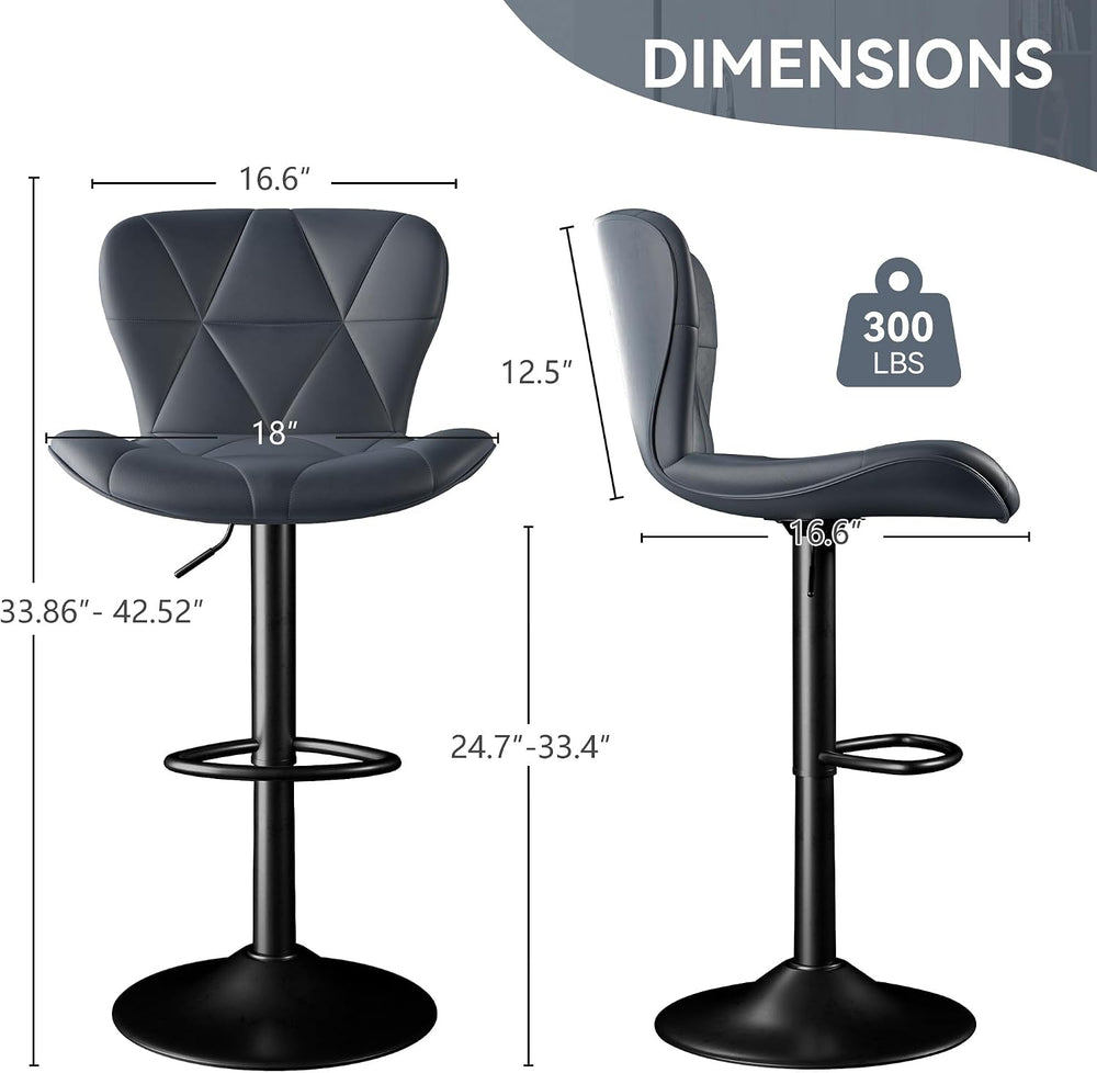 Bar Stools Set of 2,Adjustable Swivel Barstools, Faux Leather Bar Chairs,Upho...
