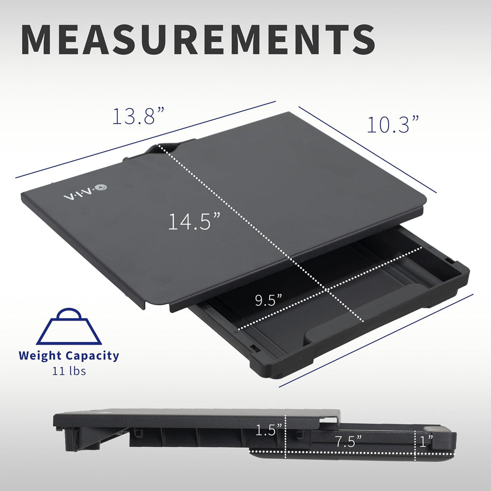 VIVO Black 14 x 10 in Pole Mount Shelf with Drawer, MOUNT-SF13D