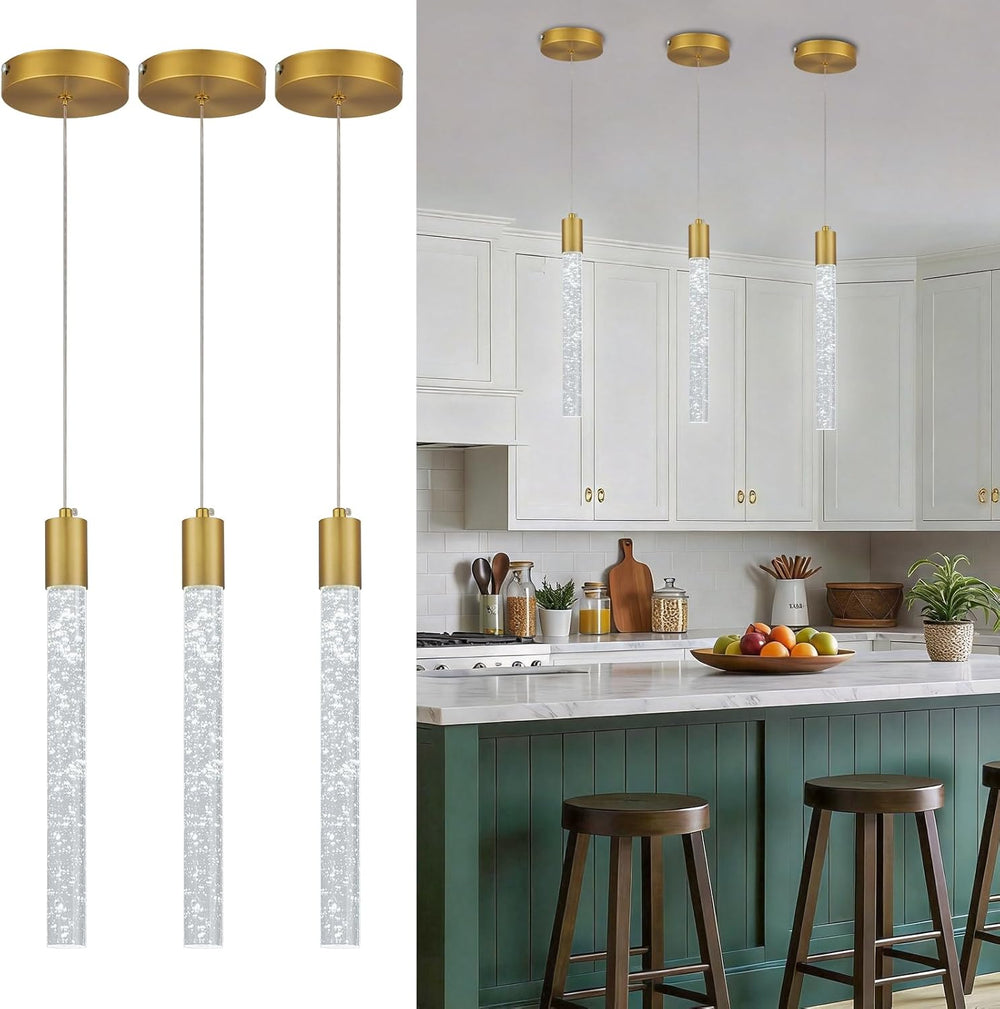 3-Pack Bubble Crystal Pendant Lights Integrated LED Gold