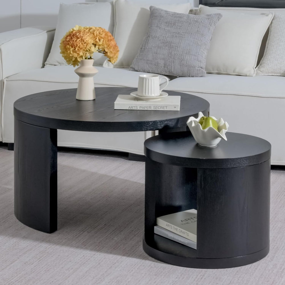 Round Nesting Coffee Table Set of 2, 31.5 & 18 in, Black