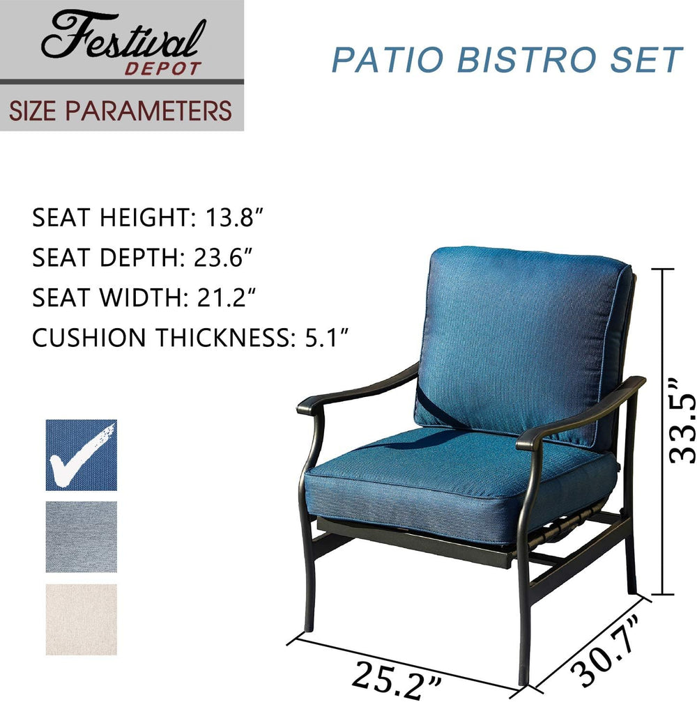 Festival Depot Patio Set of 2 Dining Chairs with Thick Cushions Metal Frame O...
