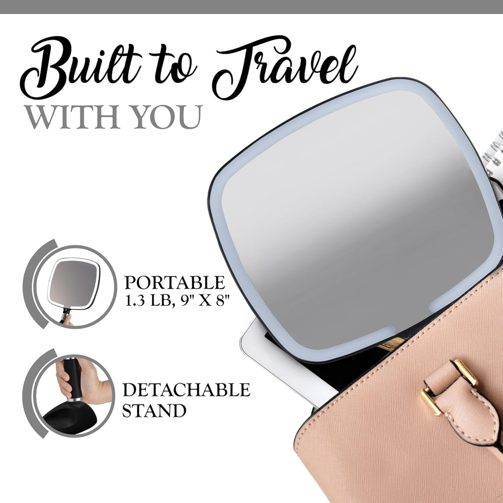 MIRRORVANA Lighted Travel Makeup Mirror, LED Handheld, 9" x 13" (Bl...