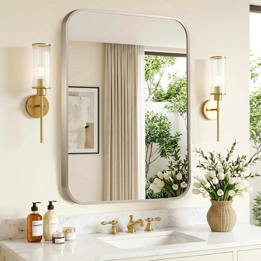Brushed Nickel Bathroom Mirror for Over Sink, 30"x36" Aluminum Fram...