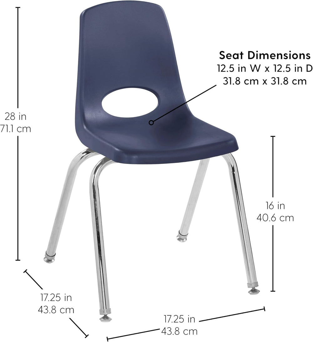 FDP 16" School Stack Chair with Swivel Glides, Navy, 6-Pack, 10368-NV