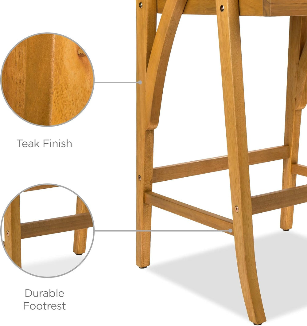 Best Choice Products Set of 2 Outdoor Acacia Wood Bar Stools Bar Chairs for P...