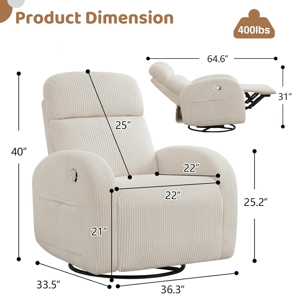 Manual Swivel Rocker Recliner, Small Recliners for Small Spaces
