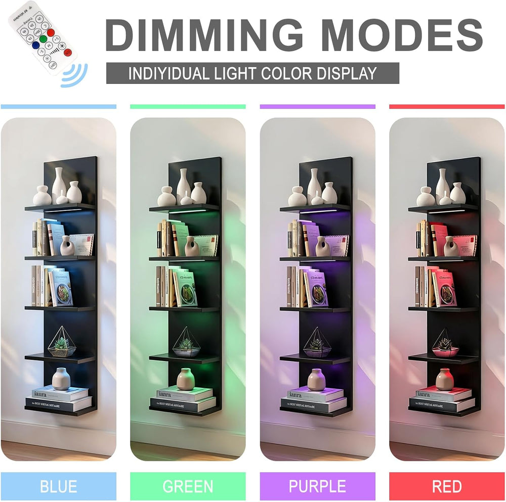 VIWODS 5-Tier Wall Shelf Unit with RGB Light, Black