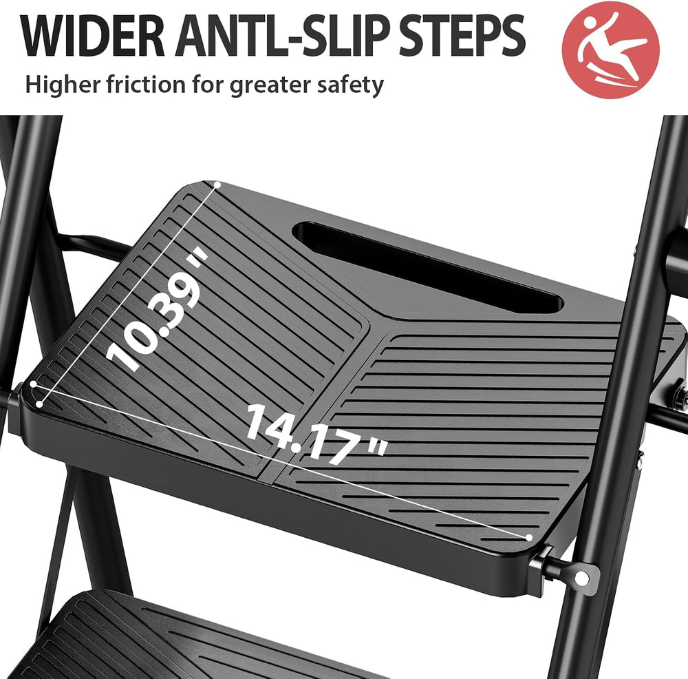 KINGRACK Folding 3 Step Ladder, Step Stool with Anti-Slip Pedals