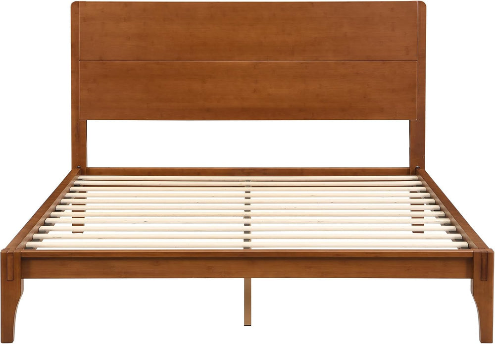 Merax Queen Size Bamboo Platform Bed Frame with Tall Headboard, Brown