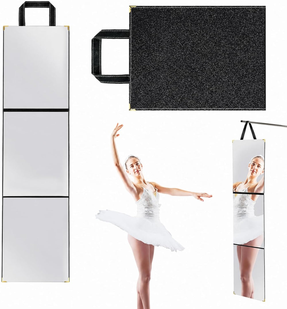 Foldable Acrylic Full Length Mirror with Handle, Black, Tri-Fold