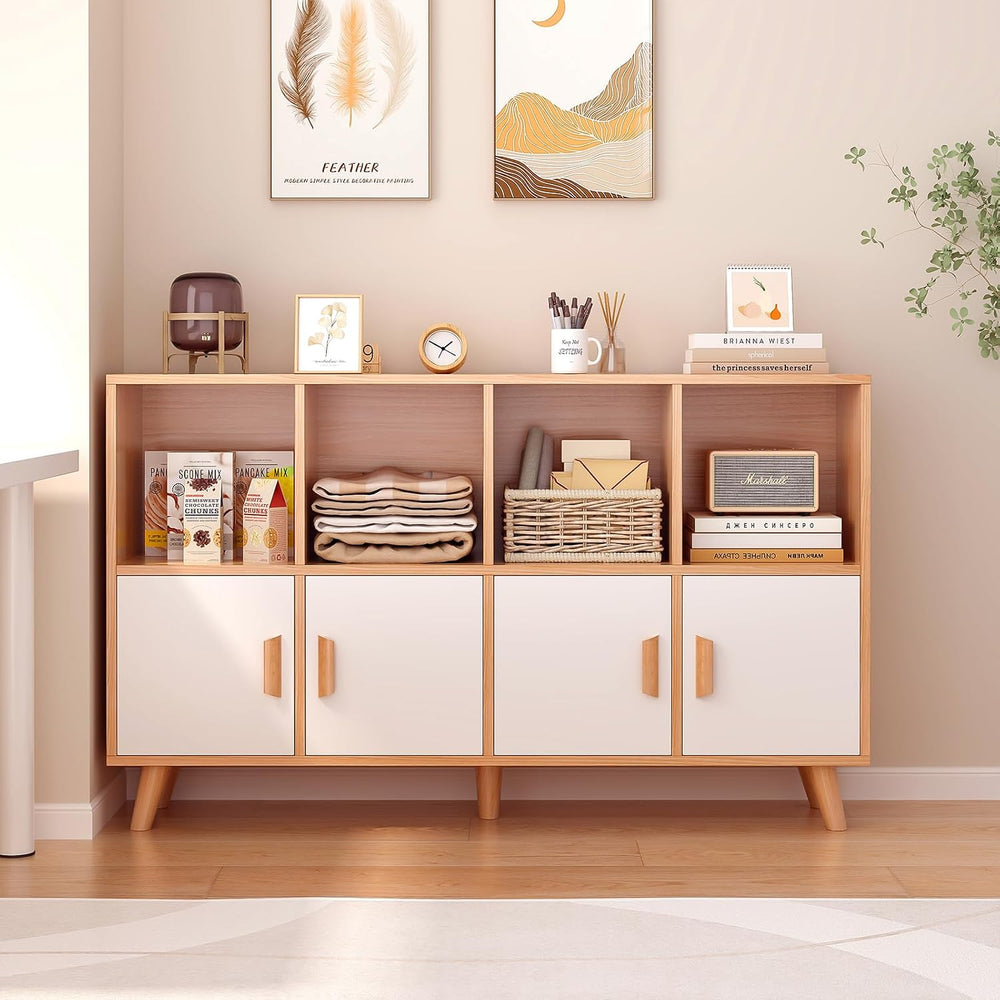 OSCHF 8-Cube Bookcase with Doors, 2-Tier Low Storage Cabient, Oak