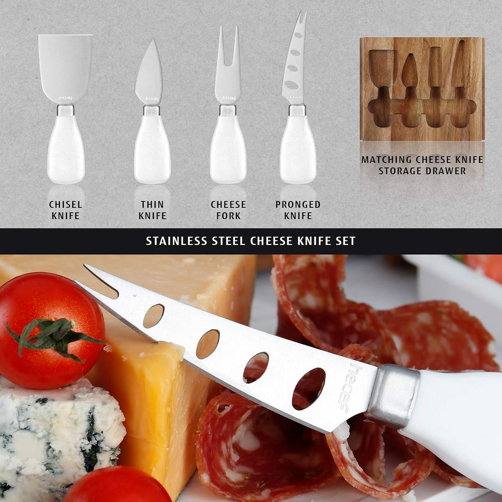 hecef Cheese Board Set Acacia Wood - Large Charcuterie Board with Stainless S...