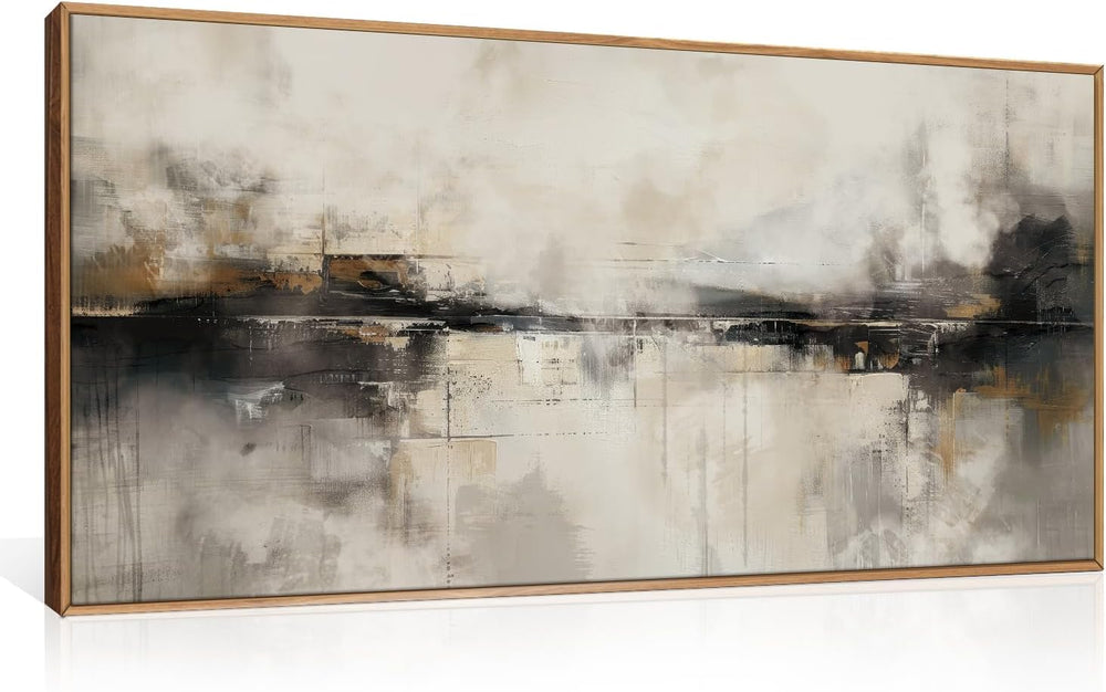HOURIA Abstract Neutral Beige Black Framed Canvas Wall Art Set- 40"x20&q...