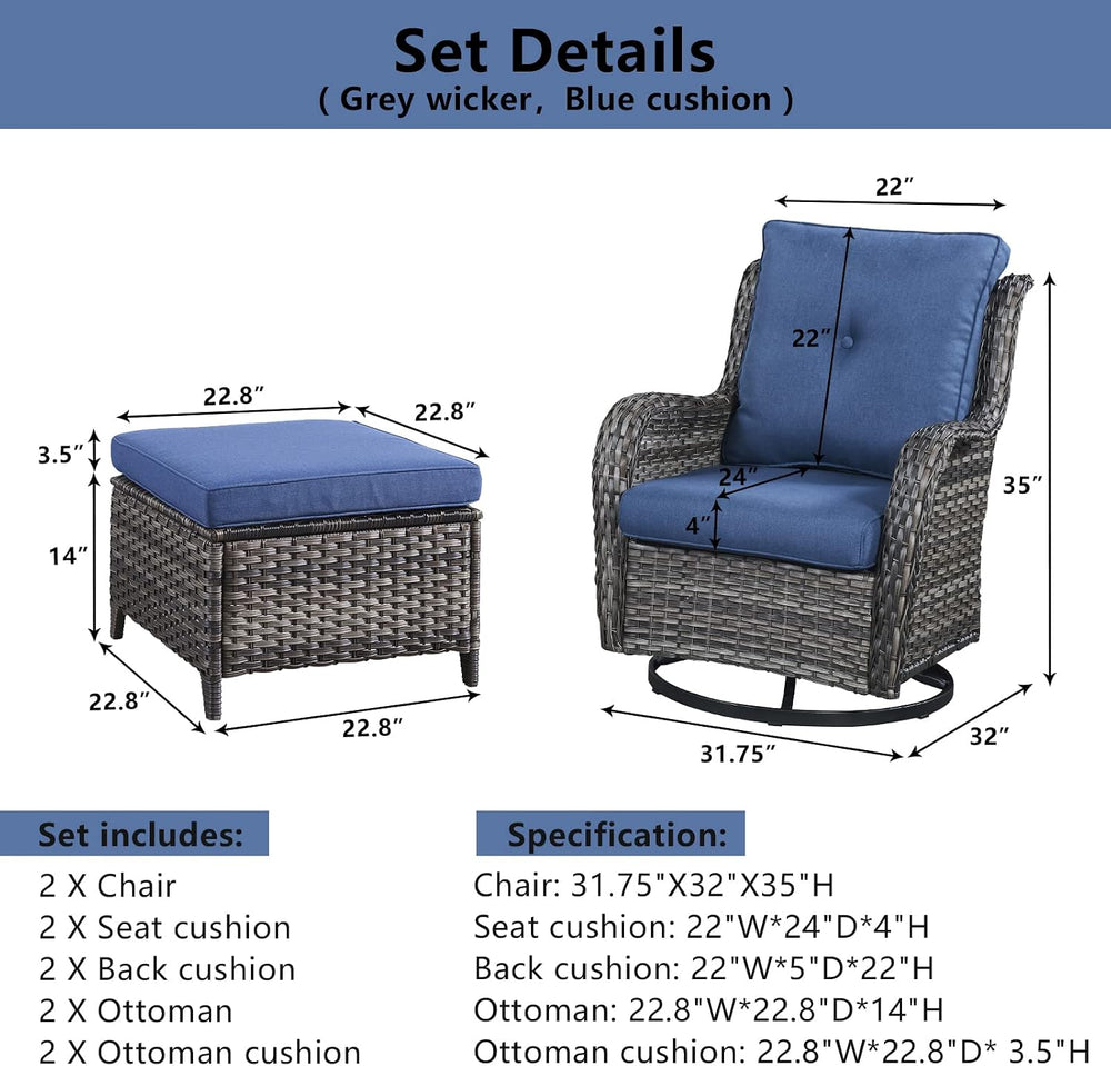 Belord Outdoor Swivel Chairs Set of 2,Patio Wicker Rocker Chairs with Ottoman...