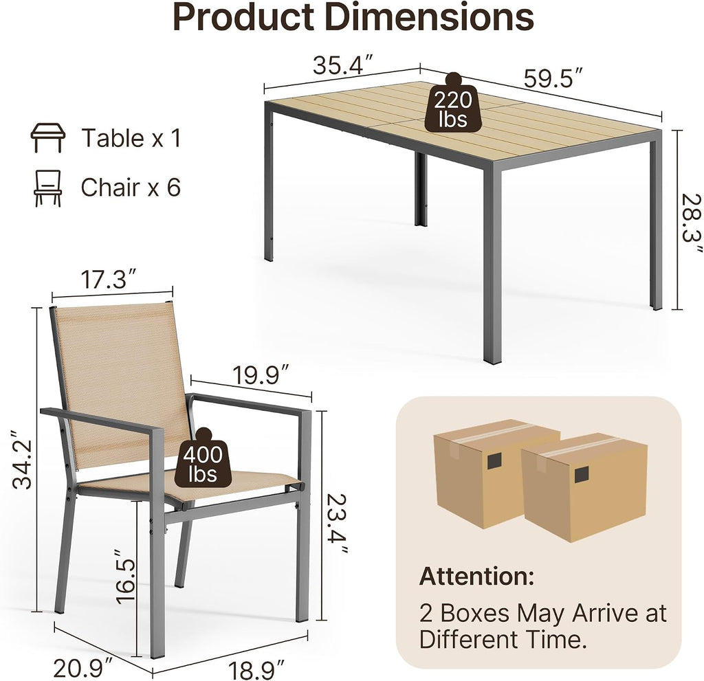 Ahomly Patio Table and Chairs Set for 6, Outdoor Dining Set