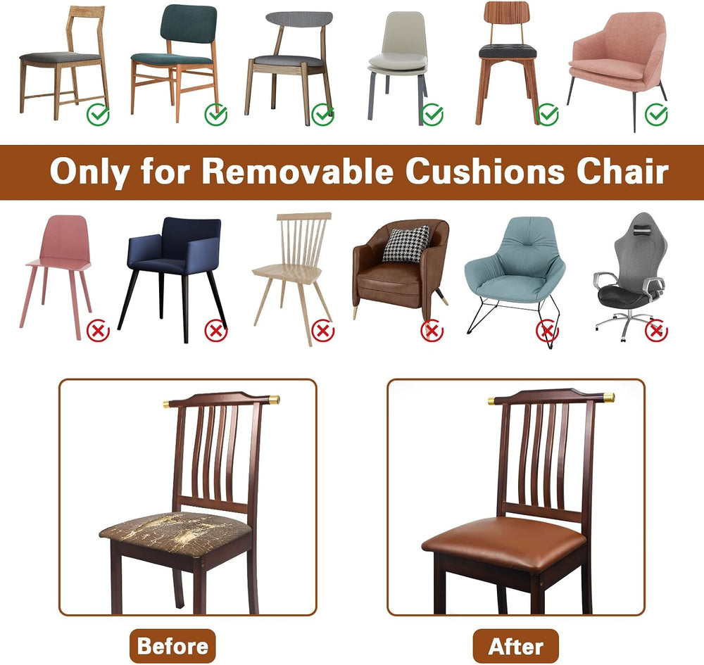 Leather Seat Covers for Dining Chairs Waterproof Chair Seat Covers Set of 6 O...