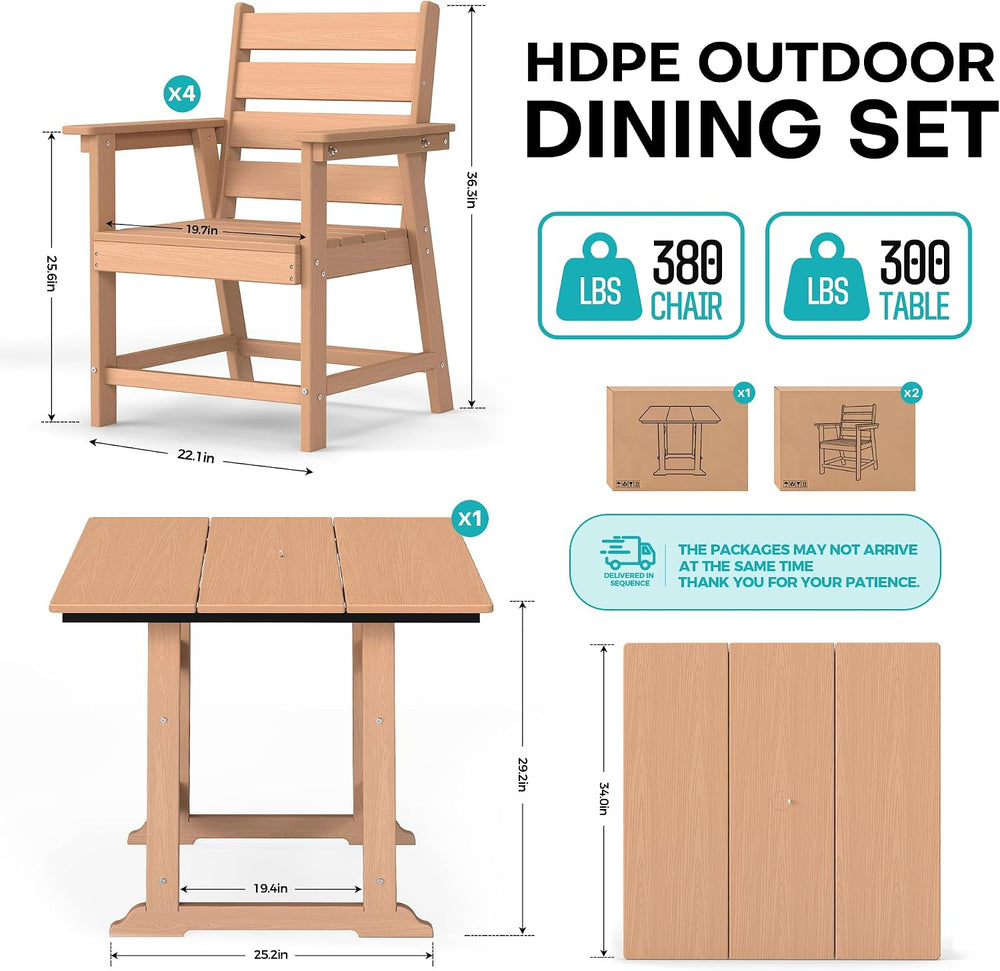 HDPE Outdoor Dining Set, Patio Dining Set of 5, Cedar