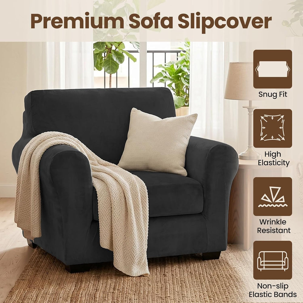 XINEAGE 2-Piece Velvet Armchair Sofa Cover, Couch Covers for Dog,Black