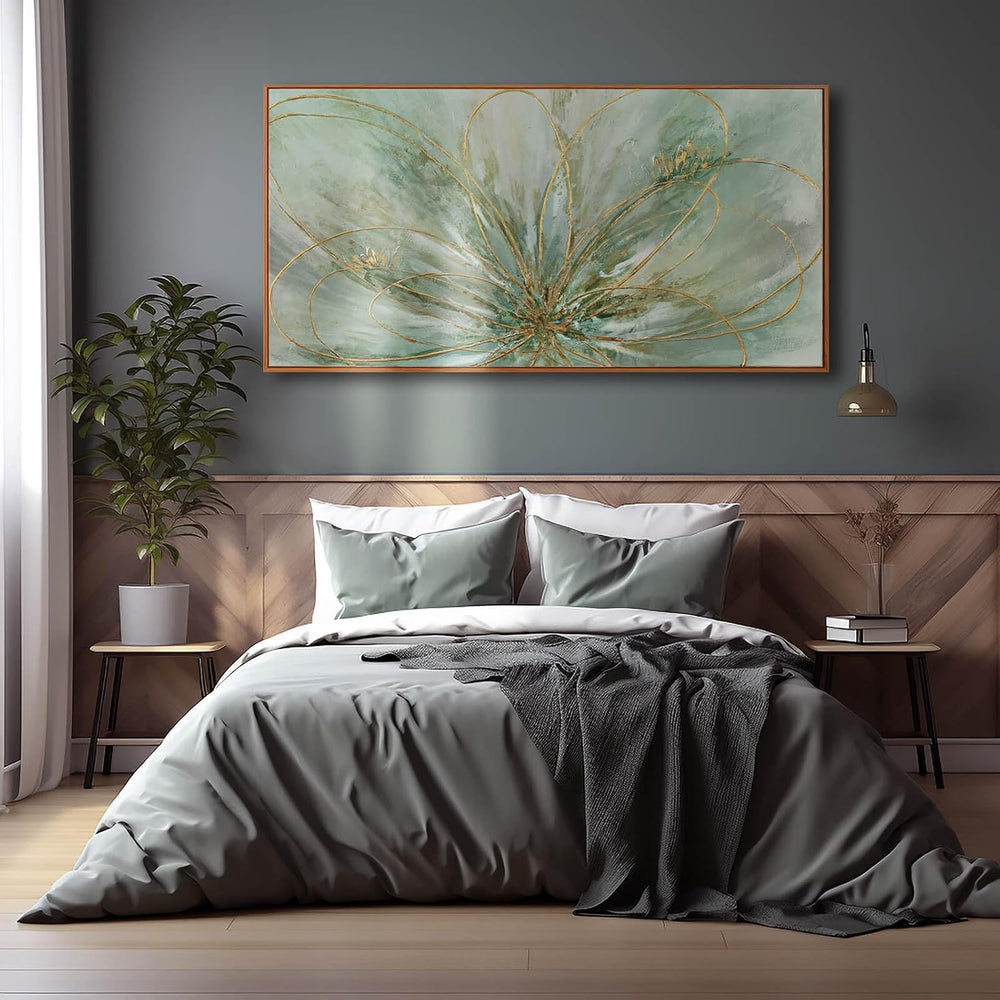 Framed Canvas Prints Gold Line Poster Abstract Wall Ar Green Pictures Wall De...