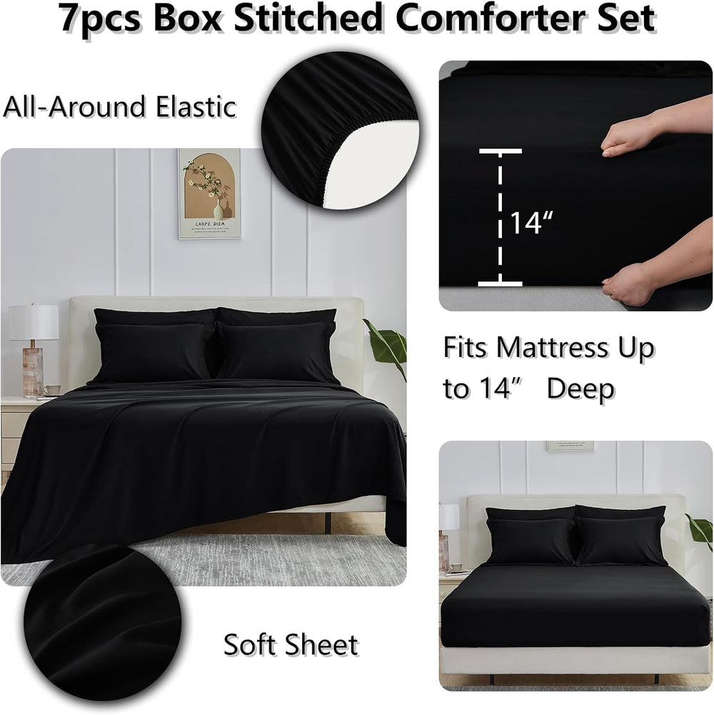 CozyLux Full Size Comforter Sets, 7-Piece Bed in a Bag, Black