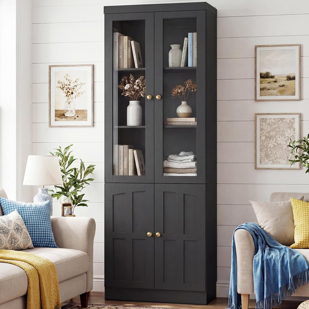 Cyclysio 80" Bookshelf with Glass Doors and Adjustable Shelves