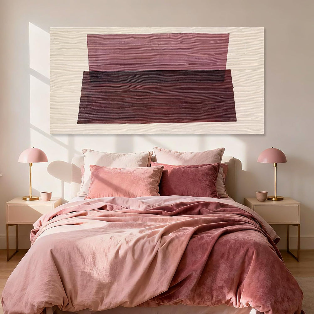 YETHEN WAL Burgundy Abstract Wall Decor Large Hand-Painted Textured Canvas Ar...