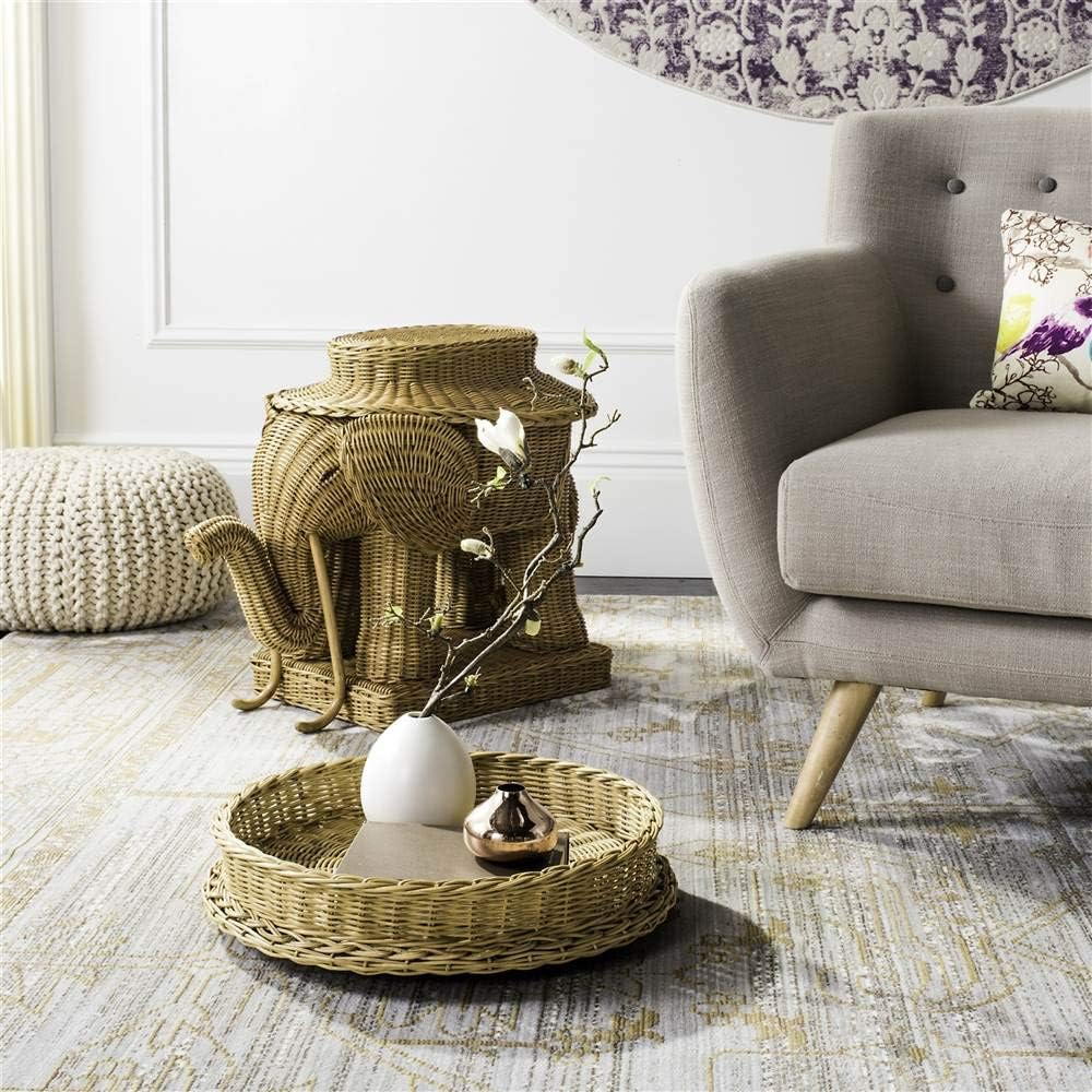 SAFAVIEH Balford Rattan Side Table, 25" Boho Natural SEA7038A