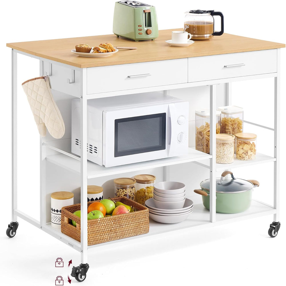 VASAGLE Kitchen Island Cart with Storage, 2 Drawers, Towel Rack