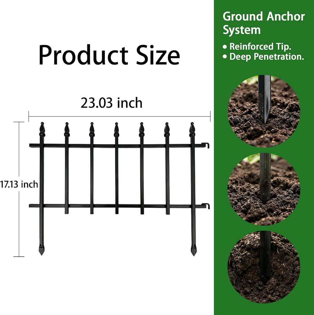 5-Pack Garden Border Fence, 23" W x 17" H, Black