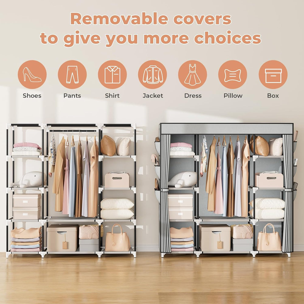 VTRIN Portable Closet Wardrobe for Hanging Clothes 57.3 Inch Large Capacity C...