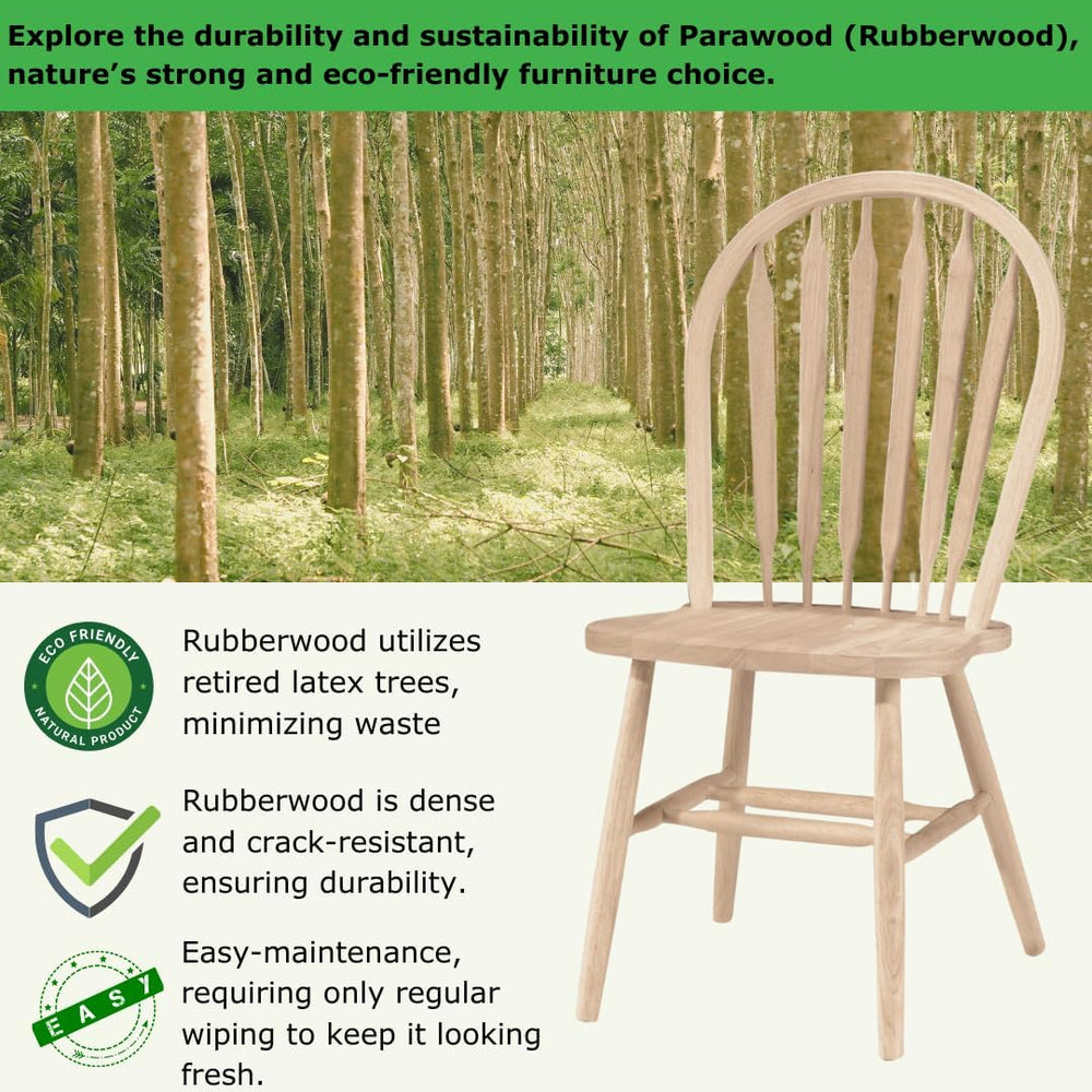 IC International Concepts Solid Wood Windsor ArrowBack Chair, Unfinished