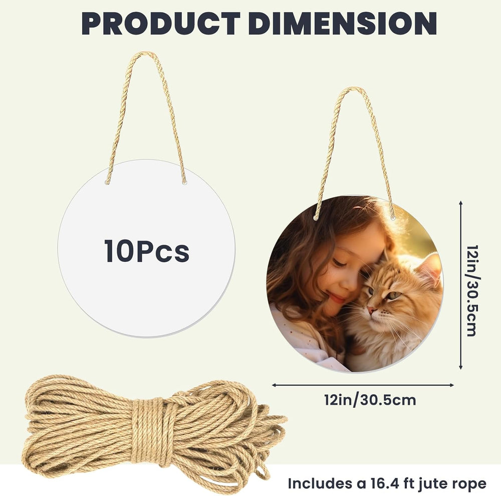10 Pcs 12in Sublimation Door Hanger Blanks, Round Metal Sublimation Sign Blan...