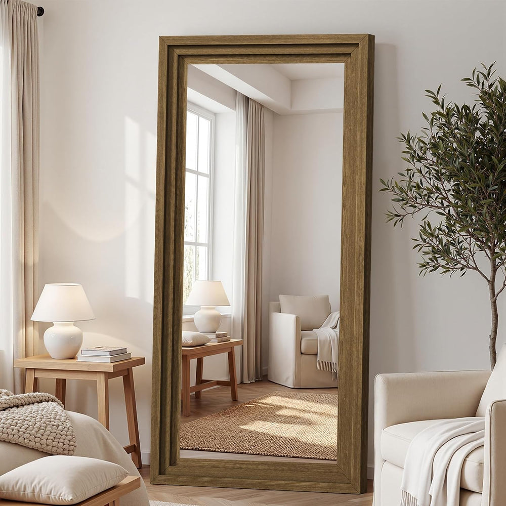 Wood Full Length Mirror 71"x30", Large Solid Wood Frame Floor Mirror