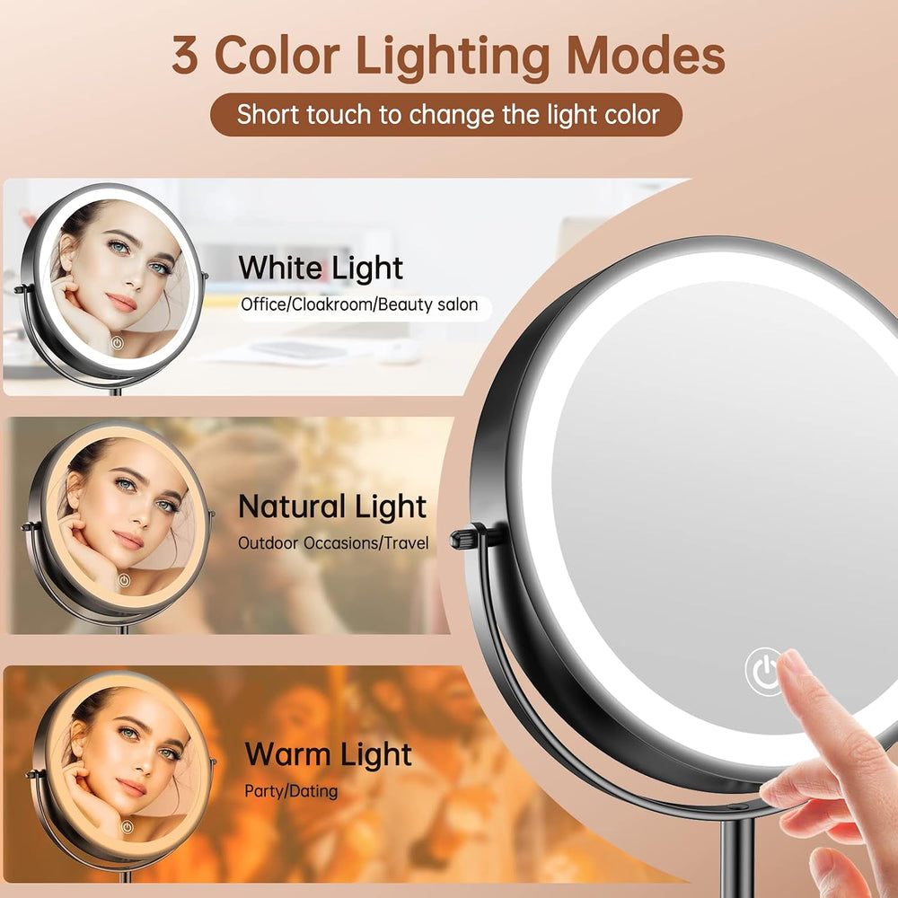 8 Inch Lighted Makeup Vanity Mirror with Lights 3 Color Dimmable, 1X/10X