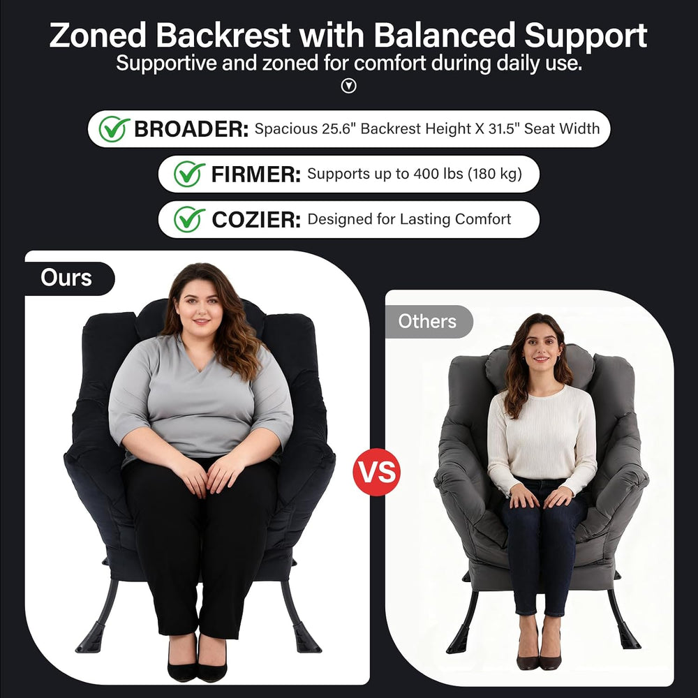 Lazy Chair with Ottoman, Comfy Chair with Pillow，Pure Black
