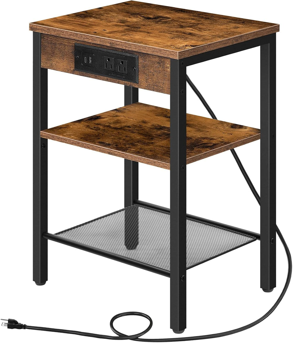 HOOBRO End Table with Charging Station and USB Port, Small Side Table for Sma...