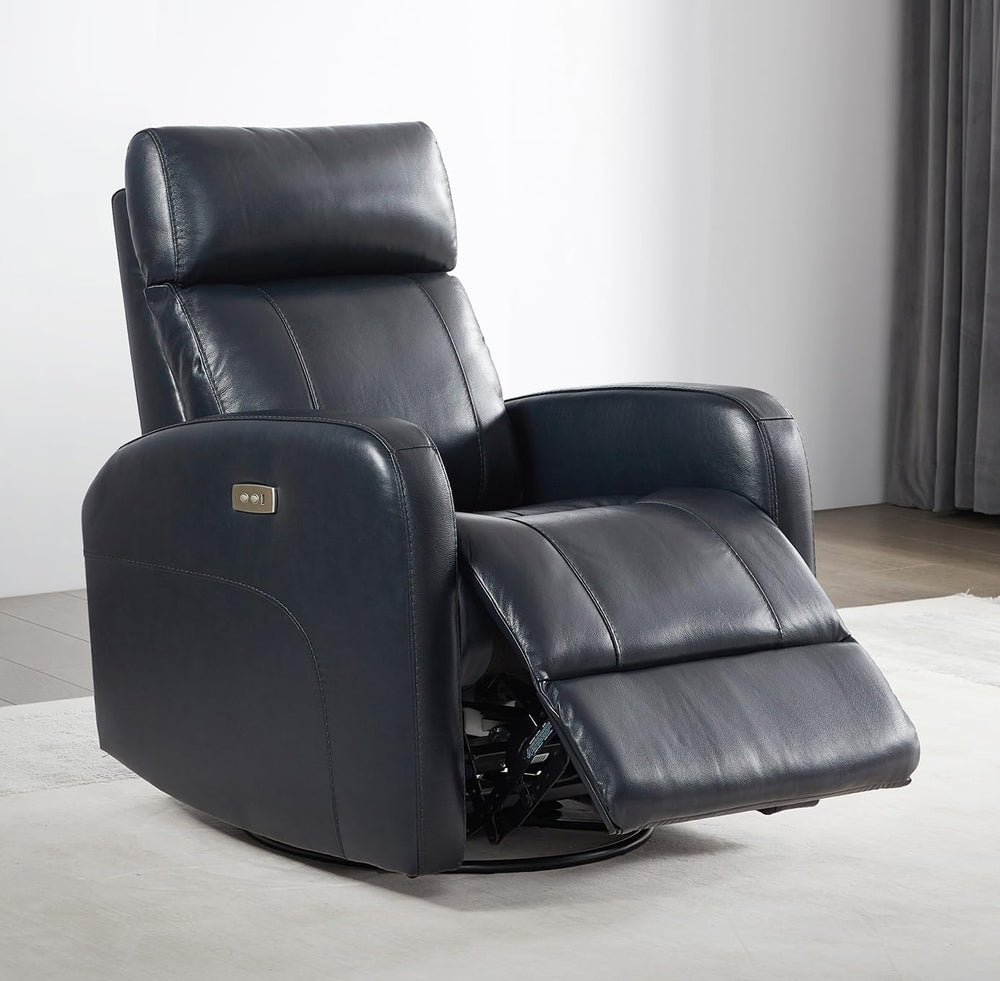 CHITA Genuine Leather Power Recliner Chair for Adults, Swivel Glider, Navy