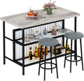 AWQM Kitchen Island with Seating & Storage, Bar Table and Chair Set, Grey