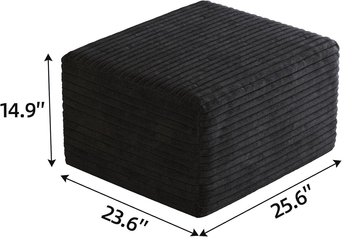 25.6" Corduroy Ottoman Foot Rest,Plush Memory Foam Couch Ottomans, Floor Compressed Sofa in a Box for Living Room No Assembly Require,Black