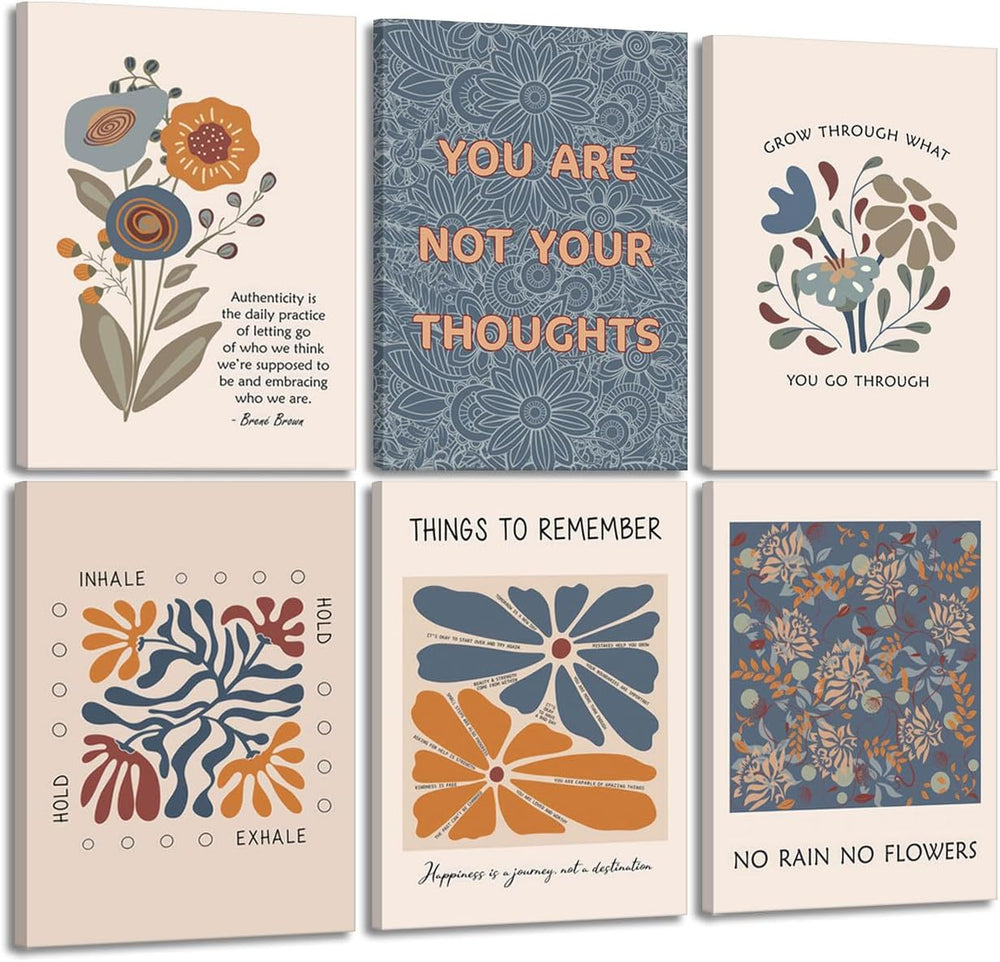 6 Mental Health Canvas Wall Art Bohemian Style Motivational Psychology Wall D...