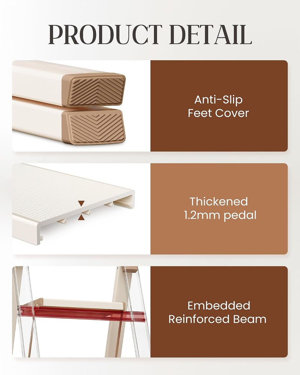 3 Step Ladder, Folding Step Stool with Anti-Slip Wide Pedal