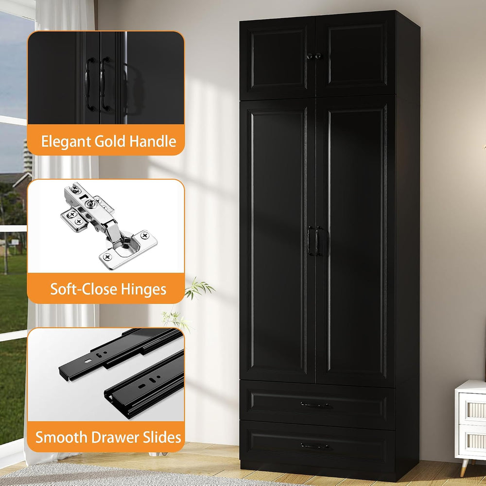 Black Armoire Wardrobe Closet with 2 Drawers, 88" Tall x 32" Wide