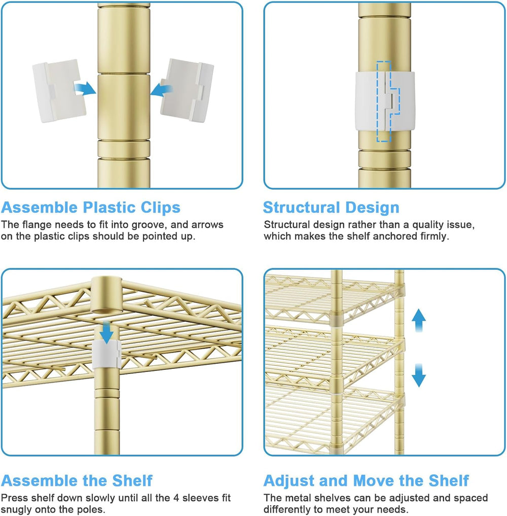 Ulif F2 Clothes Rack, 5 Tiers Heavy Duty Garment Rack, Load 692lbs, Gold
