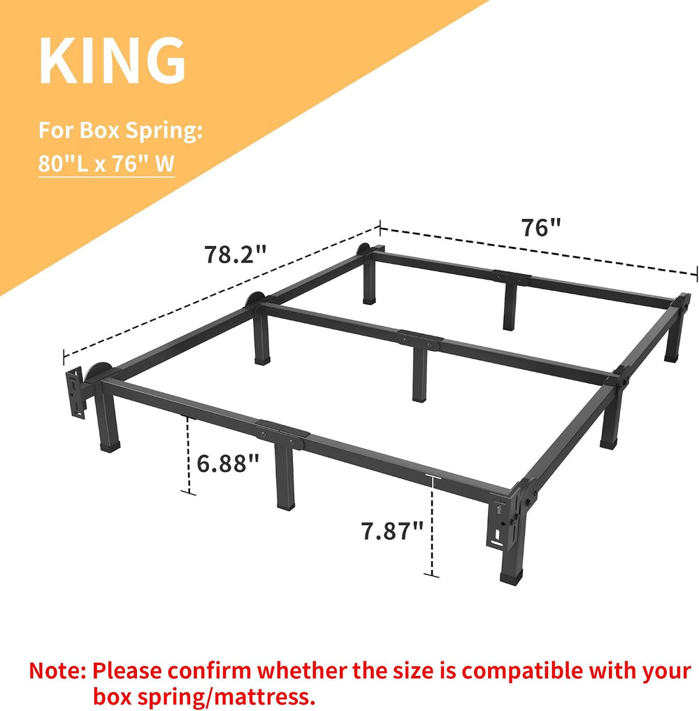 Superay Metal Bed Frame, 9-Leg Bed Base for Box Spring, King, 8 Inch