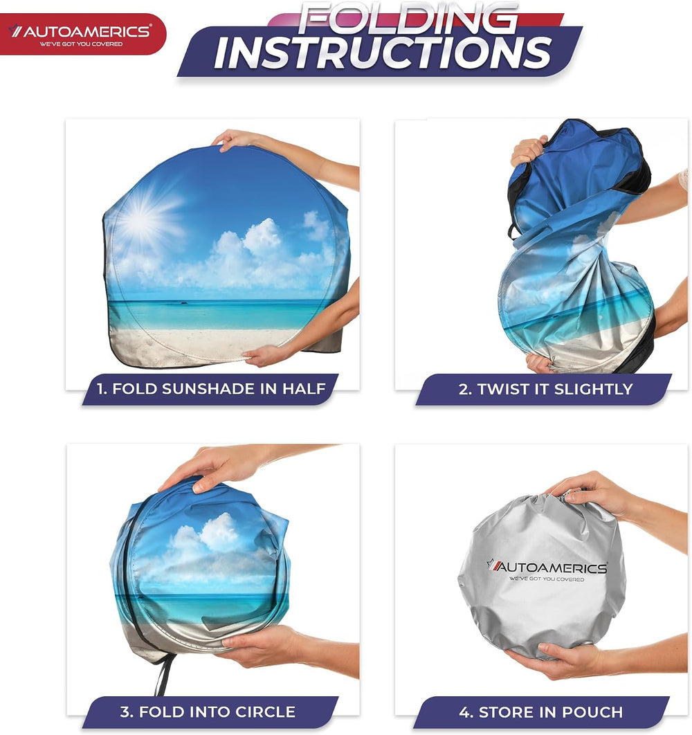 Autoamerics 1-Piece Windshield Sun Shade - Sunny Beach, Small 59x28.5 in