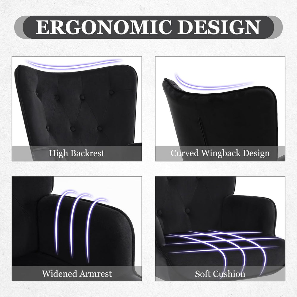 Furnimart Accent Chairs Set of 2, Black Velvet Reading Armchairs with High Ba...