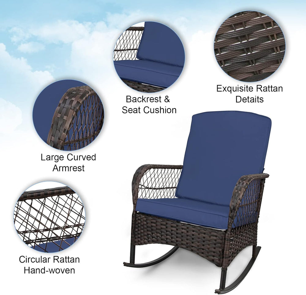 LEVELEVE 3 pcs Rocking Bistro Set Conversation Chairs with Arm Rest, Cushion ...